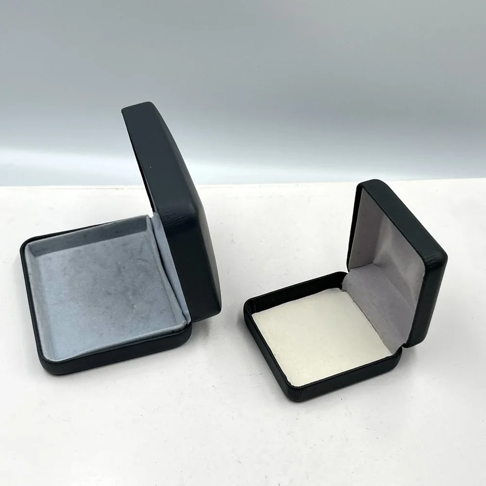 Vintage Set of 2 Black Faux Leather Jewelry Boxes Clamshell Display Cases Retro